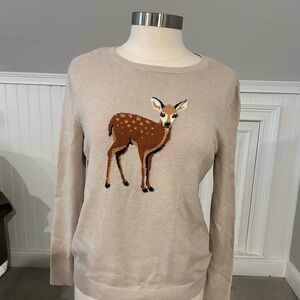 Charming Tan Sweater with Deer Motif